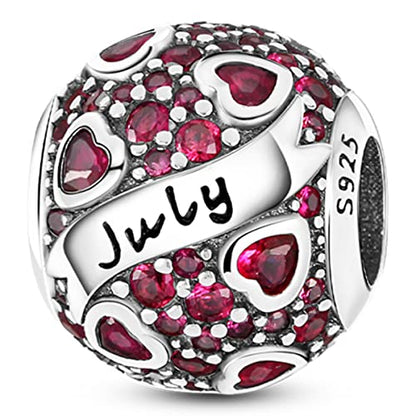 MULA Birthstone Charms 925 Sterling Silver for Bracelets and Necklaces | Dangle Pendants Beads With 5A Cubic Zirconia - Happy Birthday Mothers Day Jewelry - color: July Birthstone