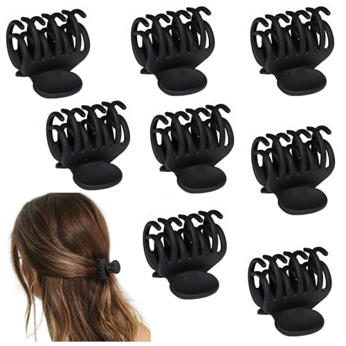 8PCS Claw Clips for Thin Hair Women, 1.6" Matte Small Hair Claw Clips | Hair Clips for Thin Fine Thick Hair Strong Hold Double Row Teeth Clips Cute Jaw Clamps Short Hair Styling Accessories - color: Black