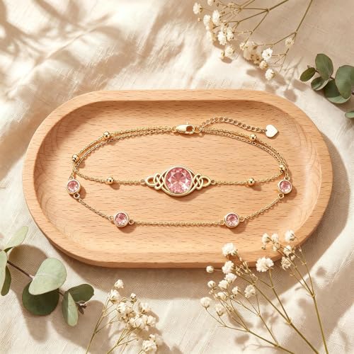 Midari 18K Gold Irish Infinity Celtic Knot Birthstone Layed Anklet Bracelet with 12 Months Birthstone Birthday Jewelry Gifts for Women Mom - color: 10-Rose, size: Anklet 9"-11"