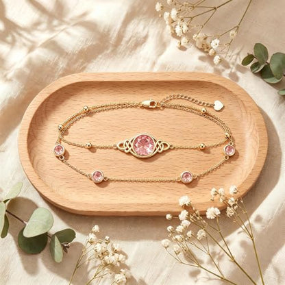 Midari 18K Gold Irish Infinity Celtic Knot Birthstone Layed Anklet Bracelet with 12 Months Birthstone Birthday Jewelry Gifts for Women Mom - color: 10-Rose, size: Anklet 9"-11"