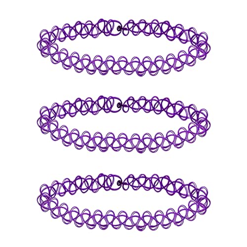 3PCS Black Tattoo Choker Necklace Rainbow Tattoo Chokers Gothic 90s Choker Necklace Purple Tattoo Choker and Pink Chokers 2000s Y2K Multicolour Collar Adjustable Stretchy Elastic Necklace Jewelry Gift for Women - color: 3PCS Purple