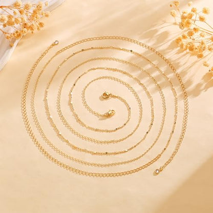 CHESKY 14K Gold Plated Waist Chain for Women, Layered Waist Beads | Silver Plated Gold Body Chains, Beach Summer, Waterproof Snake Belly Belt Chain, Festival Jewelry Accessories for Women - style: thinchain-gd