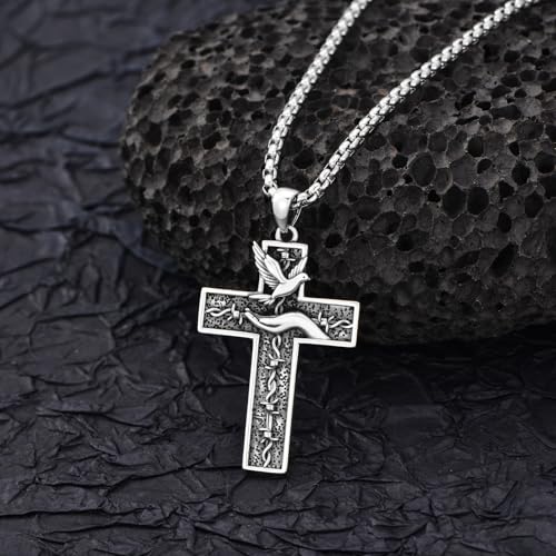 Cross Necklace for Men Women 925 Sterling Silver Cross Pendant Necklace Christian Religious Jewelry Gifts for Anniversary - color: 21-Dove Cross