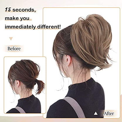 BARSDAR Golden Blonde Synthetic Heat Resistant Hair Bun Extension, Short Straight Thick Hairpiece, 1 Count (Pack of 1) - color: Golden Blonde with Highlights, size: 1 Count - Elastic