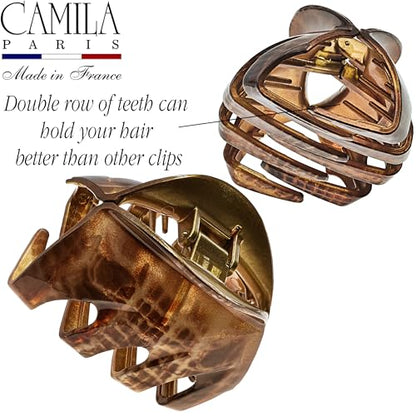 Camila Paris CP3626 French Octopus Hair Clip, 2.5" Small Claw Clips for Thick Hair, Girl Octopus Claw Clip for Women, Strong No-Slip Grip, Wide Jaw Clips for Women, Made in France - color: Brown 2.5"