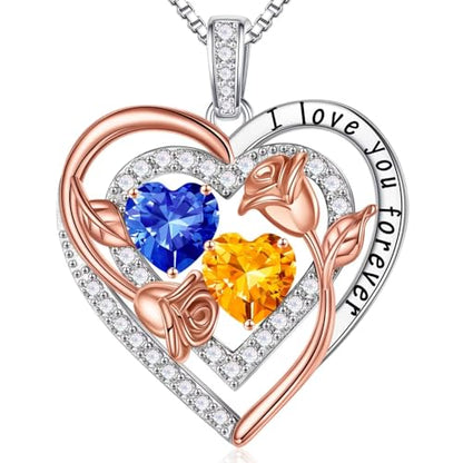 Iefil Birthstone Necklace for Women - Sterling Silver Birthstone Necklace, Anniversary Birthday Gifts for Wife Girlfriend Mom - color: 09-11-Sept-Nov Birthstone
