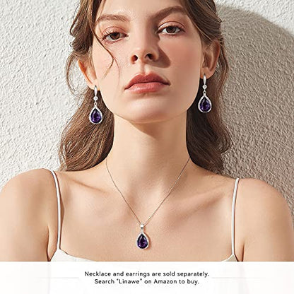 Linawe Imitation Diamond Dangle Earrings for Women Trendy, Rhinestone Drop Chandelier Earrings, Teardrop Crystal Cubic Zirconia Wedding Jewelry Set, 14K Gold/Rose Gold/Silver Tone - color: Silver,Feb