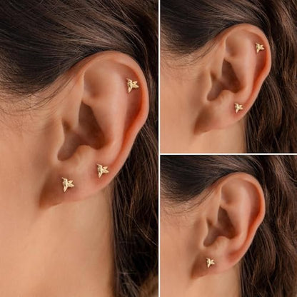 Flat Back Earrings for Women Cartilage Helix | Comfortable Dainty Cute Dragon Bee Bird Phoenix Dragonfly Cute Animal Leaf Spiral Rhombus Design Flatback Stud Earrings - color: Gold Hummingbird