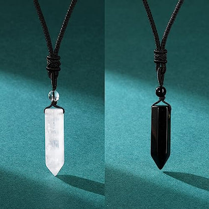 Top Plaza Healing Crystal Stone Necklaces for Men Hexagonal Pendant Necklaces Adjustable Braided Rope Natural Gemstone Necklace Jewelry Christmas Gift for Dad, Husband - color: Clear Quartz+Black Obsidian