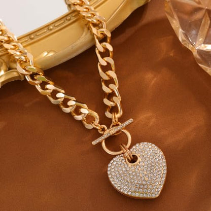 14K Gold Plated Heart Chain Necklace Women Trendy Cuban Link Paperclip Chain Toggle Clasp Necklace Fashion Chunky Jewelry for Women - color: Heart-1