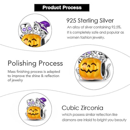 Charm for Bracelets and Necklaces Heart Cat Flower Boy 925 Sterling Silver Bead Birthday Jewelry Gift for Women - color: Halloween Pumpkin Ghost Charm