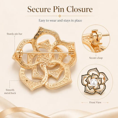 Brooch Pin for Women Rhinestone Peacock Crystal Delicate Animal Brooch Lapel Pins Girls Fashion Jewelry Gift for Christmas Brooch Birthday Jewelry Gift - style: Black Rose