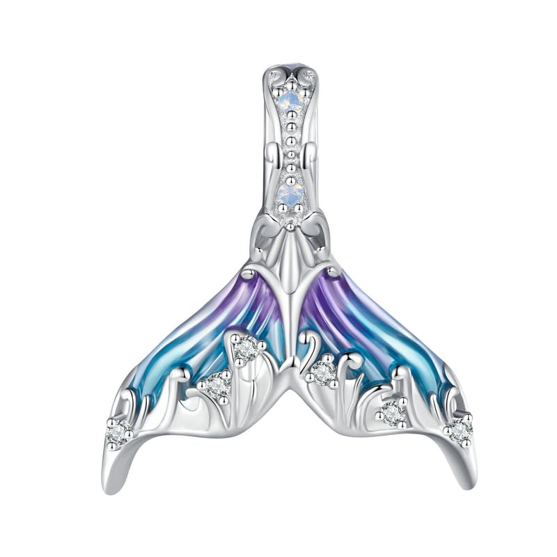 BISAER 925 Sterling Silver Charms for Bracelets Cat Dog Sloth Animal Beads Butterfly Fairy Heart Dangle Pendant Charms - color: Mermaid's tail