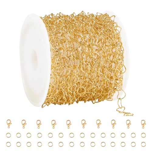 GTVOODX 16.4 Feet Stainless Steel Gold Heart Chains for Jewelry Making | 18K Gold Plated Soldered Jewelry Chain Roll Spool for DIY Jewelry Bracelet Necklace Making with Lobster Clasps Jump Rings - color: Gold Heart