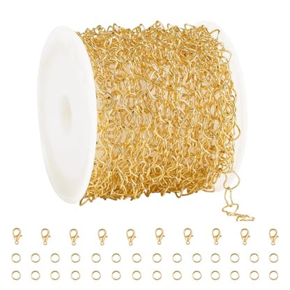 GTVOODX 16.4 Feet Stainless Steel Gold Heart Chains for Jewelry Making | 18K Gold Plated Soldered Jewelry Chain Roll Spool for DIY Jewelry Bracelet Necklace Making with Lobster Clasps Jump Rings - color: Gold Heart