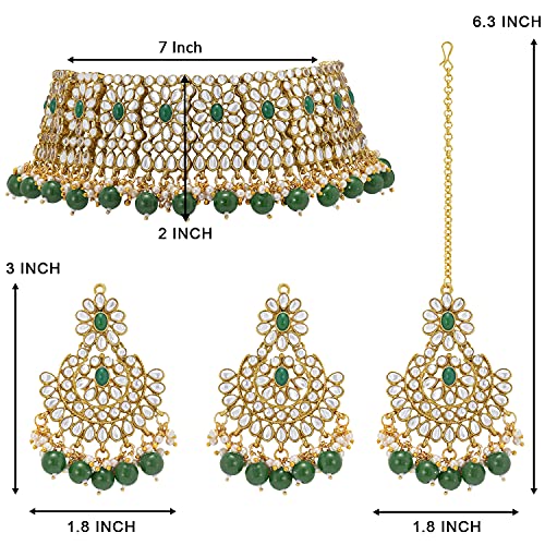 Aheli Faux Pearl Choker Necklace with Earrings Indian Traditional Bollywood Jewelry Set Gift for Women - color: Green