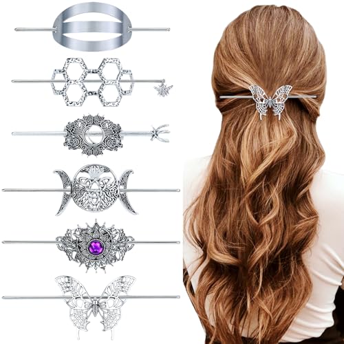 inSowni 6 Pieces Vintage Silver Metal Celtic Hair Pins Retro Hair Sticks Minimalist Hair Accessories for Women Girls - color: Silver