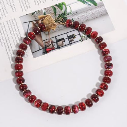 KOSMOS-LI Colorful Beaded Necklace for Women Unique Resin Beads Choker Necklaces Boho Statement Chunky Necklace Summer Vacation Jewelry - color: red