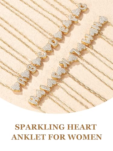 KeyStyle Heart Initial Ankle Bracelets for Women, Layered CZ A-Z Letter | 14K Gold Plated or Silver Stainless Steel Anklet, Hypoallergenic Waterproof Layered Jewelry for Daily Wear & Special Gifts - color: Gold-K