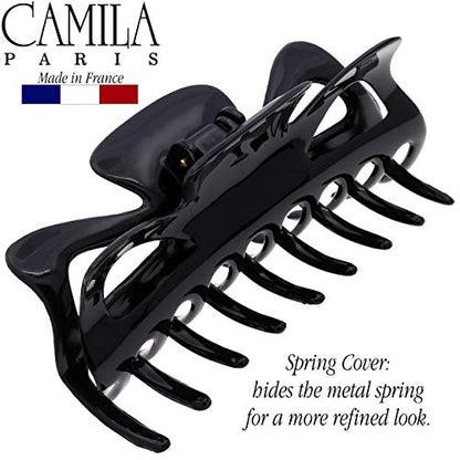 Camila Paris CP3028 French Large Hair Clips for Women Thick Hair for Long Curly Wavy Hair, Girls Hair Claw Clip, Durable Styling Big Claw Clip for Thick Hair, Strong Hold No Slip Grip, Made in France - color: Black 4.5"