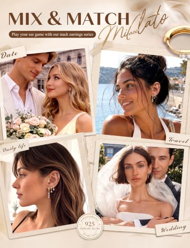 MILACOLATO 5 Pairs 925 Sterling Silver Earrings for Women Trendy Ear Stacks | 14K Gold Plated Stud Huggie Hoop Earrings Set Hypoallergenic CZ Pearl Dangle Earring Prom Bridal Bridesmaids Wedding Jewelry - color: Gold - 2 Pairs of CZ Hoops + 3 Pairs of CZ