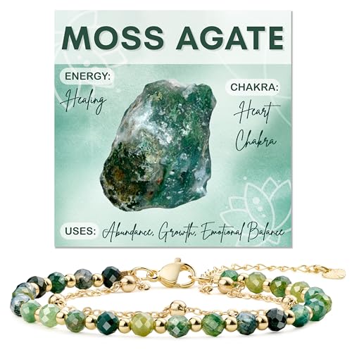 Farfume Crystal Beaded Bracelets for Women 4mm Natural Stone Jewelry Gifts | Natural Beads Gemstone,Handmade,Helper Tool,Yoga Protection,Hypoallergenic,Durability Wear - color: Moss Agate-personal growth
