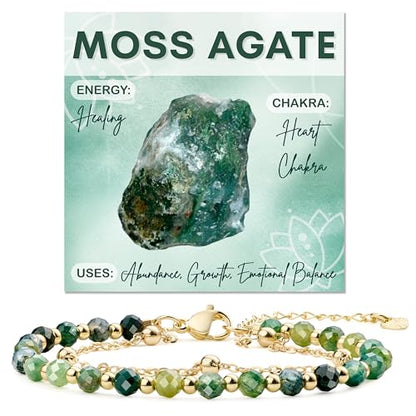 Farfume Crystal Beaded Bracelets for Women 4mm Natural Stone Jewelry Gifts | Natural Beads Gemstone,Handmade,Helper Tool,Yoga Protection,Hypoallergenic,Durability Wear - color: Moss Agate-personal growth