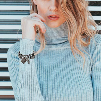 RechicGu Mythology Fairytale Lucky Charms Cuff Bangle Bracelet Cross Leaf Moon Face Celtic Cat - color: Black