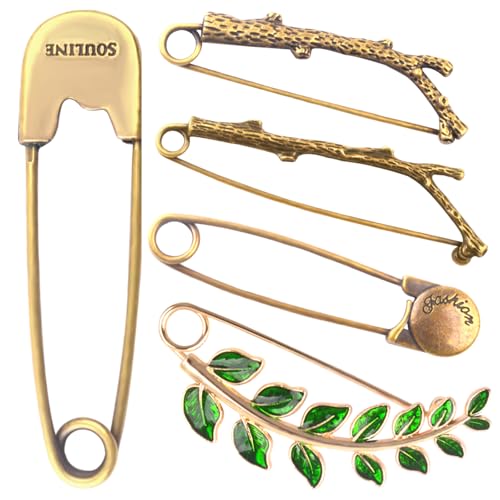 Extra Large Safety Pins Vintage Crystal Tree Leaf Branch Brooches Big Alloy Heavy Duty Sweater Shawl Clip Brooch Pin for Clothing Dress Skirt Hat Scarf Blanket - color: Antique Bronze