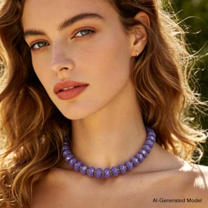 Colorful Chunky Acrylic Beaded Choker Necklaces for Women | Multicolor Faceted Beads, Sturdy Metal Chain, Adjustable Detachable, Lightweight, Summer Boho, Sparkly Statement Jewelry Gift - color: Light Purple