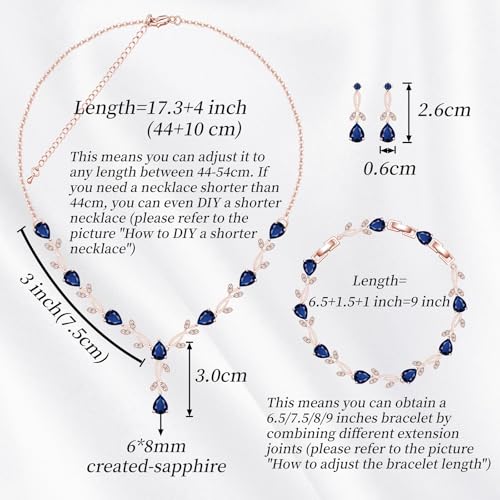 GZWHD Wedding Jewelry Sets for Bride Bridesmaid Women Cubic Zirconia Necklace Earrings Bracelet Set Gift for Mother Friend Wife Daughter Sister Party Prom Jewelry - color: Rose Gold-Blue