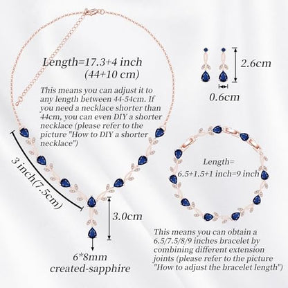 GZWHD Wedding Jewelry Sets for Bride Bridesmaid Women Cubic Zirconia Necklace Earrings Bracelet Set Gift for Mother Friend Wife Daughter Sister Party Prom Jewelry - color: Rose Gold-Blue