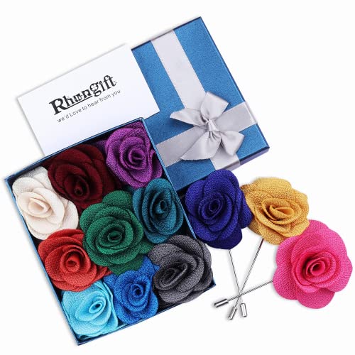 12 Pcs Flower Lapel Pins, Handmade Camellia Flower Boutonniere for Men Women Suit Wedding Party - color: 12X white-pin