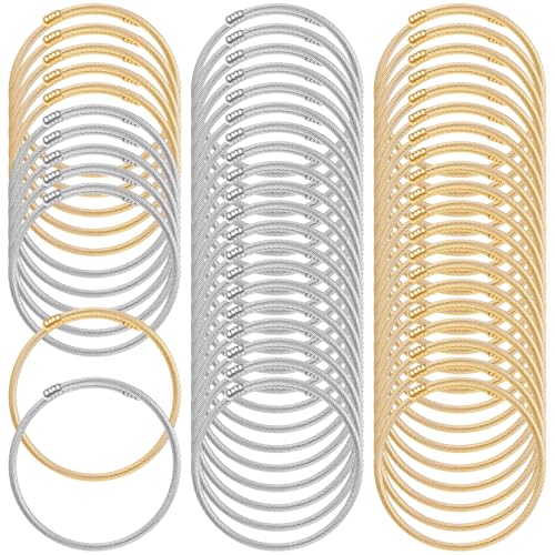 50 Pcs Snake Chain Bracelets, Adjustable Charm Bracelet Set Stainless Steel Expandable Bangle, 7 Inch DIY Jewelry Making Supplies for Women Christmas Birthday Gifts, Silver Gold