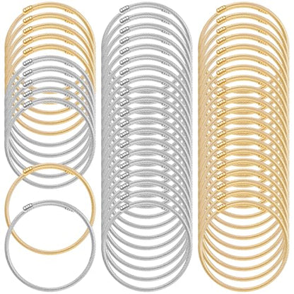 50 Pcs Snake Chain Bracelets, Adjustable Charm Bracelet Set Stainless Steel Expandable Bangle, 7 Inch DIY Jewelry Making Supplies for Women Christmas Birthday Gifts, Silver Gold