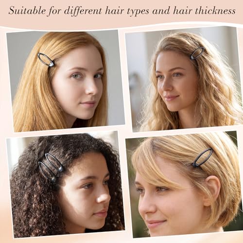 obeoby 30 Pcs Snap Hair Clips, 2.7-in Oval Barrettes for Women, Black | Non Slip Metal Hair Pins for Thick Fine Thin Hair Accessories Styling Gifts - color: Black