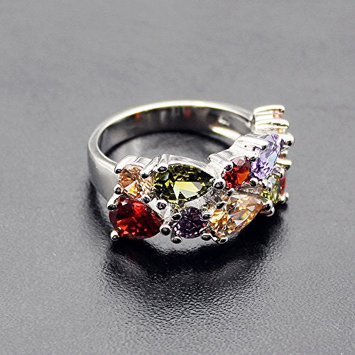 Hermosa Women's Band Rings, Women Sterling Silver Multi Gemstone Statement Open Rings with Amethyst Garnet Ruby Blue Sapphire
