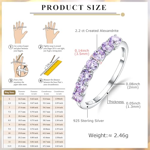 Birthstone Wedding Band Eternity Rings 925 Sterling Silver Rings Stackable Anniversary Engagement Rings Cubic Zirconia Inlaid Created Garnet/Amethyst/Sapphire Ring 7 Stone Ring, Size 6 to 10 - color: Alexandrite