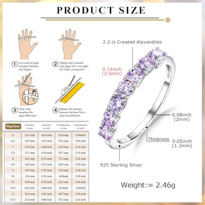 Birthstone Wedding Band Eternity Rings 925 Sterling Silver Rings Stackable Anniversary Engagement Rings Cubic Zirconia Inlaid Created Garnet/Amethyst/Sapphire Ring 7 Stone Ring, Size 6 to 10 - color: Alexandrite