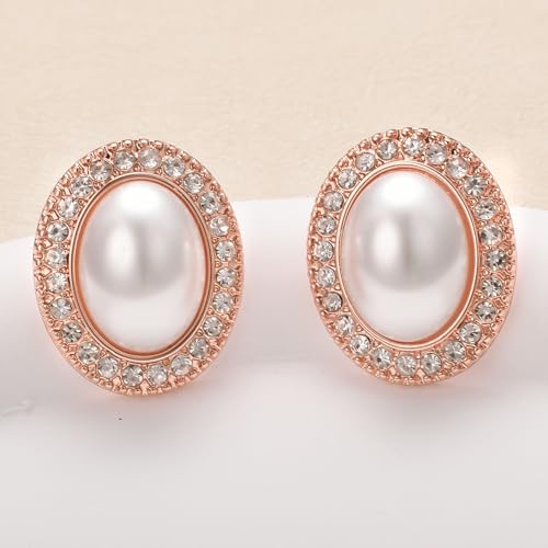 Pearl and Rhinestone Stud Earrings for Women Retro Statement Earrings Wedding Party Prom Jewelry - color: Mabe Pearl-Rose Gold