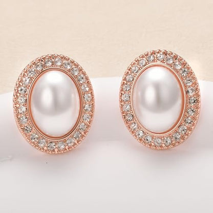 Pearl and Rhinestone Stud Earrings for Women Retro Statement Earrings Wedding Party Prom Jewelry - color: Mabe Pearl-Rose Gold