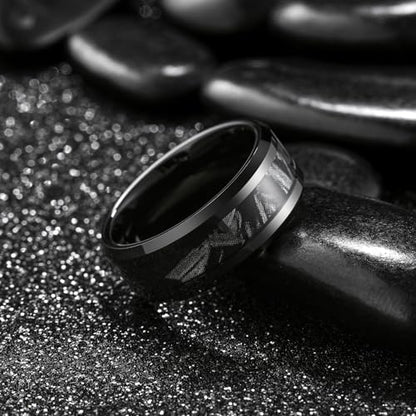 King Will Tungsten Wedding Band Wood Inlay for Men Black Beveled Edge | Black, 8mm, Beveled Edge, Comfort Fit, Wood inlay, Promise Gift - color: Black-Gray