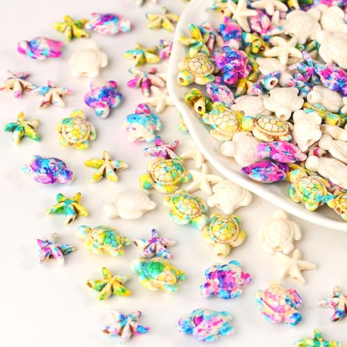 DAHI 170pcs 6 Styles Turquoise Turtle & Starfish Beads Summer Beach Ocean Animal Sea Life Loose Spacer Bead for Jewelry Making Beading Kit Bracelet Craft Supply (6 Strings) - color: Colorful sea star