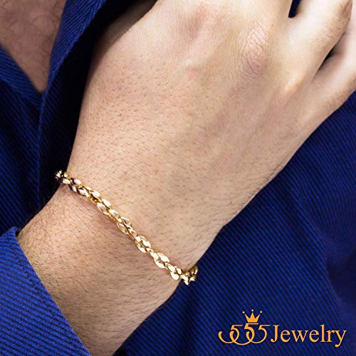 555Jewelry Stainless Steel Hollow Coffee Bean Unisex Link Chain Bangle Bracelet - color: Yellow Gold