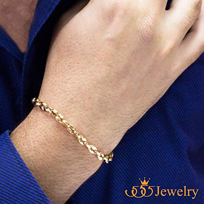 555Jewelry Stainless Steel Hollow Coffee Bean Unisex Link Chain Bangle Bracelet - color: Yellow Gold