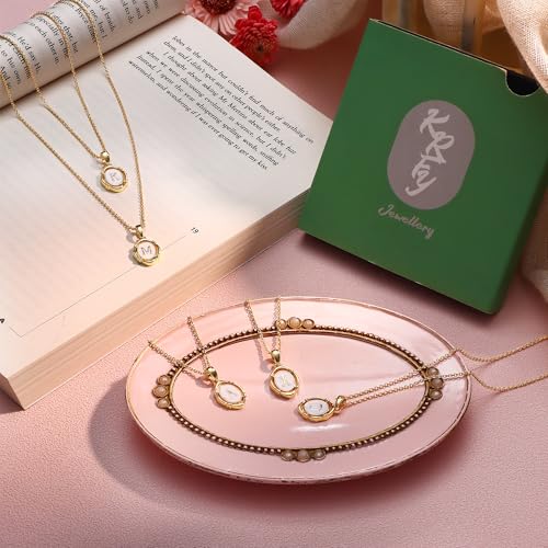 14K Gold Plated Initial Necklaces for Women, Letter Charm Pendant Necklace | Dainty Oval White Enamel Personalized Name Necklace, Trendy Jewelry with 16 inches Chain and 2 inches Extender - color: Z
