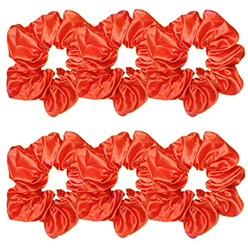 6 Pcs Satin Silk Hair Scrunchies - Soft Hair Ties, Fashion Bands, Bows, Ropes, Elastic Bracelets, Ponytail Holders for Women and Girls (4.5 Inch, Orange) - color: Orange