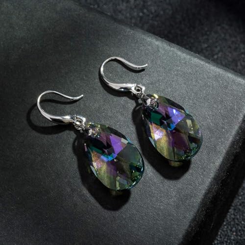Austrian Crystal Teardrop Dangle Hook Earrings for Women 14K Gold Plated Hypoallergenic Jewelry - color: Rainbow Crystal