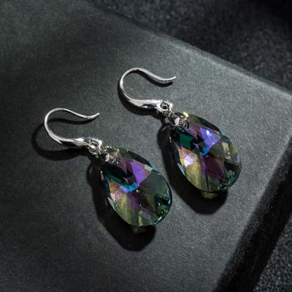 Austrian Crystal Teardrop Dangle Hook Earrings for Women 14K Gold Plated Hypoallergenic Jewelry - color: Rainbow Crystal