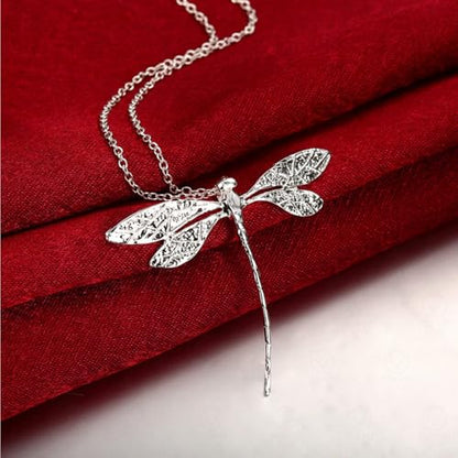 925 Sterling Silver Necklace for Women Trendy, Charming Layered Necklace with Cubic Zirconia Pendant for Her Womens Dainty Diamond Choker Necklaces Holiday Jewelry Gifts for Mom Wife Daughter Lover - color: Dragonfly-Silver